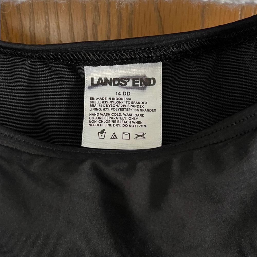 NWT Lands’ End Sz 14DD Black High Neck Modest Tankini Swimsuit Top Sun Protect - Picture 2 of 6